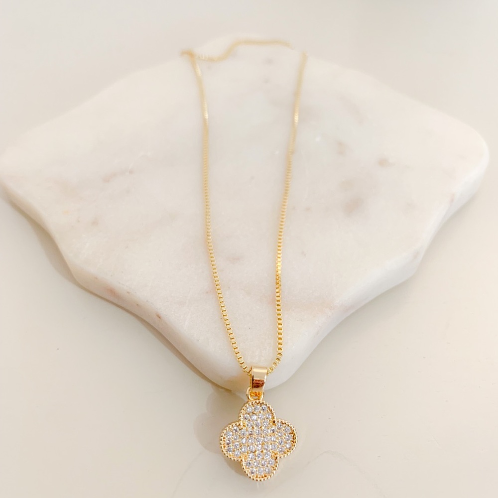 Micro Pave Clover Necklace | 14k Gold Filled - Picture 2 of 8